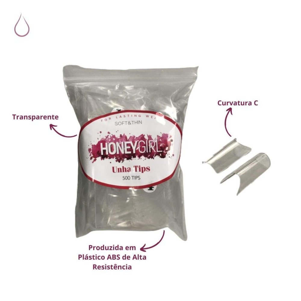 Tips Curvatura C Transparente Honey Girl 500 Unidades