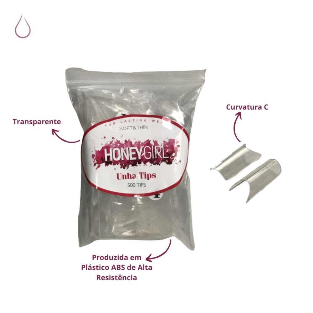 Tips Curvatura C Transparente Honey Girl 500 Unidades